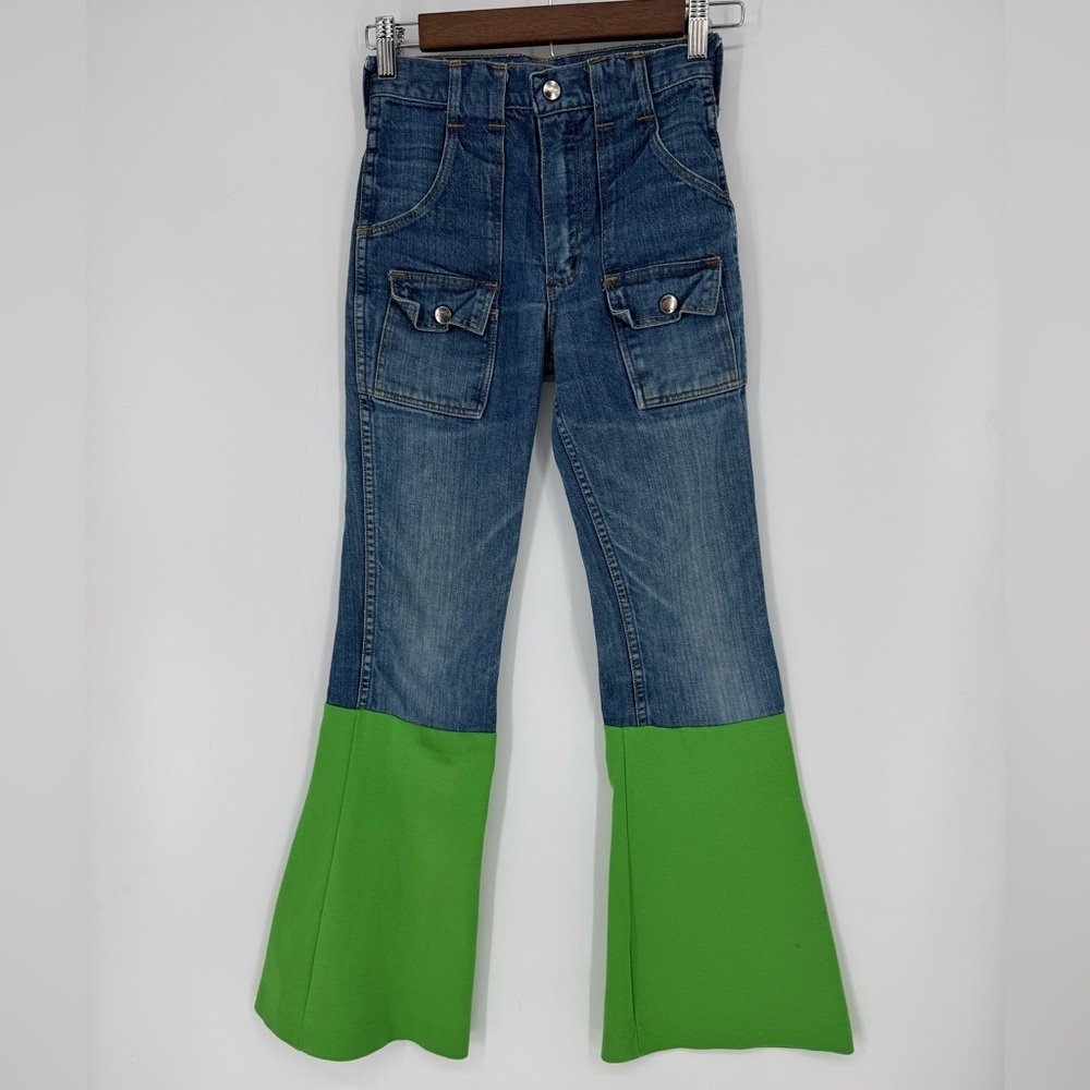 Wrangler Girls Handmade Denim and Green Flare Jeans Size 14